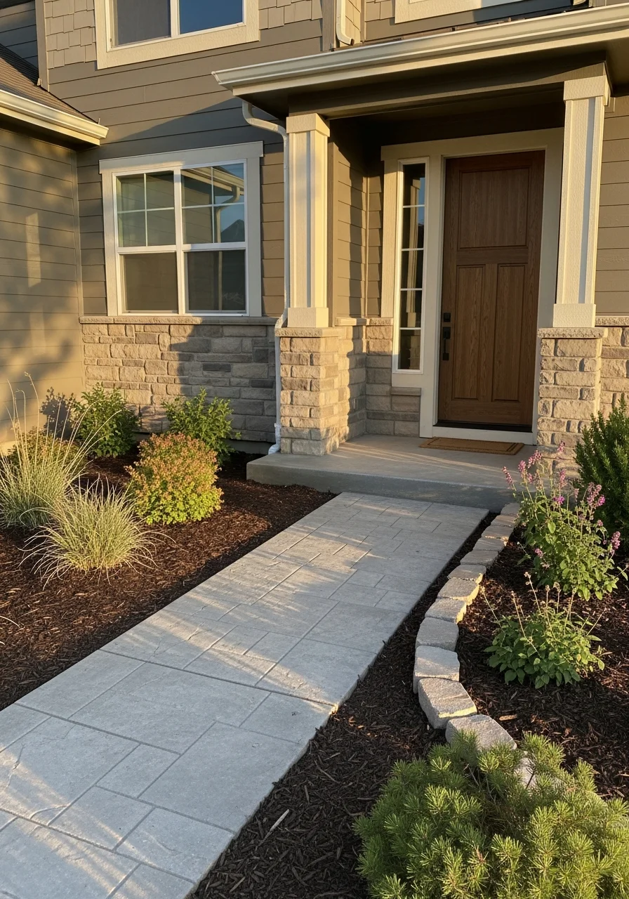 Close-up of a Broomfield home's entrance and landscaping, showcasing quality exterior work and curb appeal.